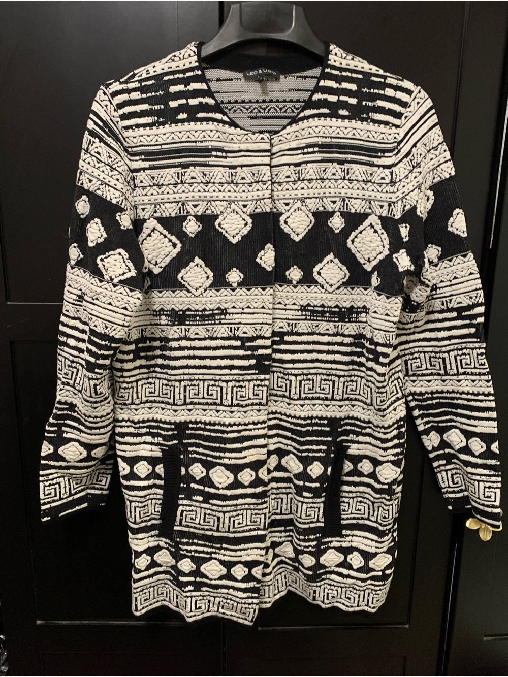 Leo & Ugo Black White Patterned Cardigan fall cozy office work